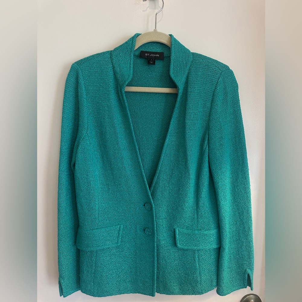St. John Vibrant Metallic Teal Green Blazer - Professional, Office Attire